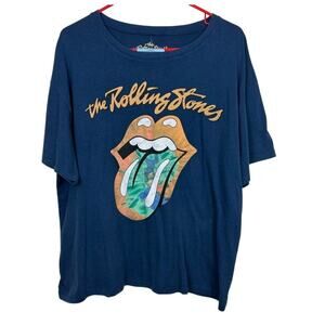 The Rolling Stones Navy Blue Logo T-Shirt Large 100% Cotton Official Merch